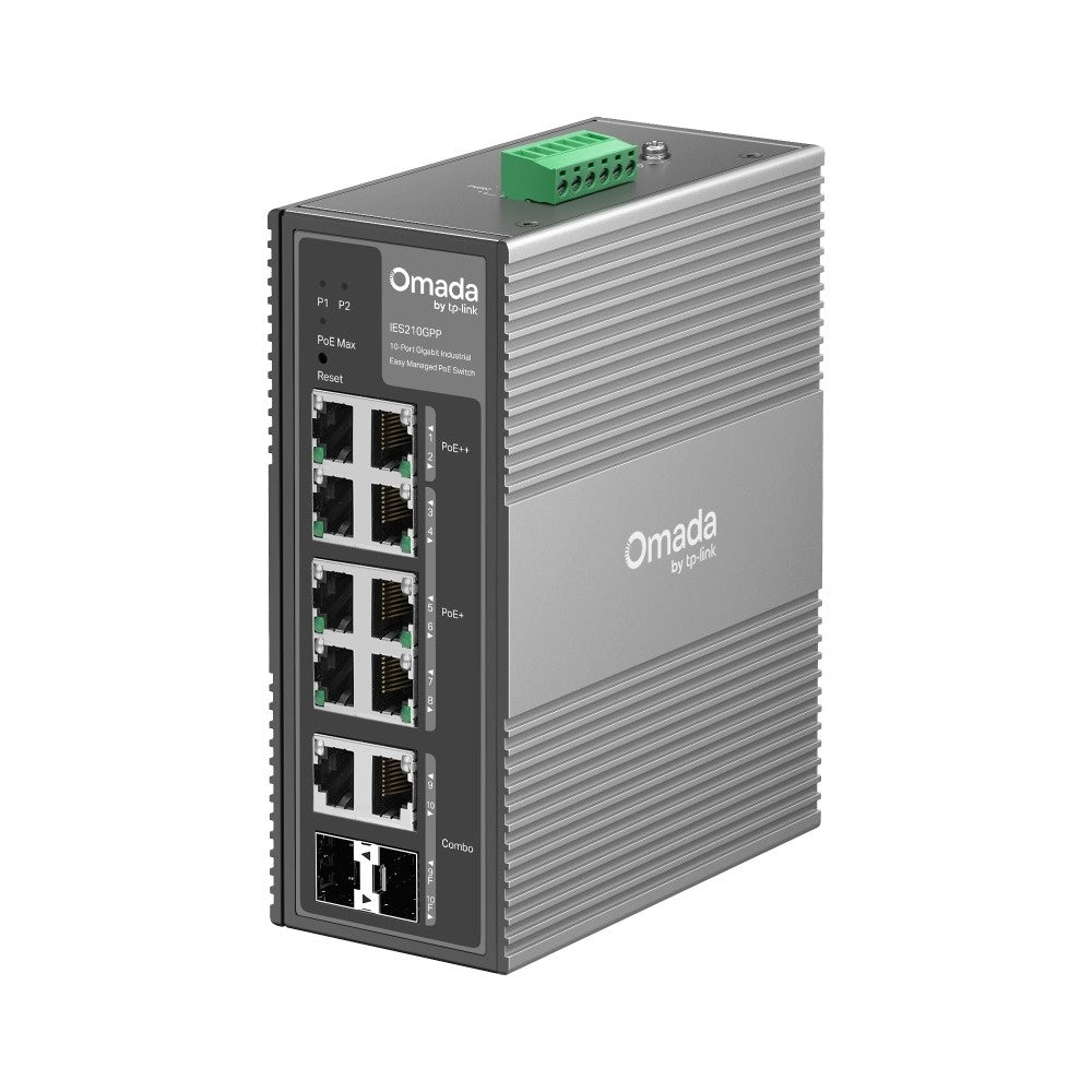 IES210GPP-Omada 10-Port Gigabit Industrial Easy Managed Switch with 6-Port PoE+ and 2-Port PoE++