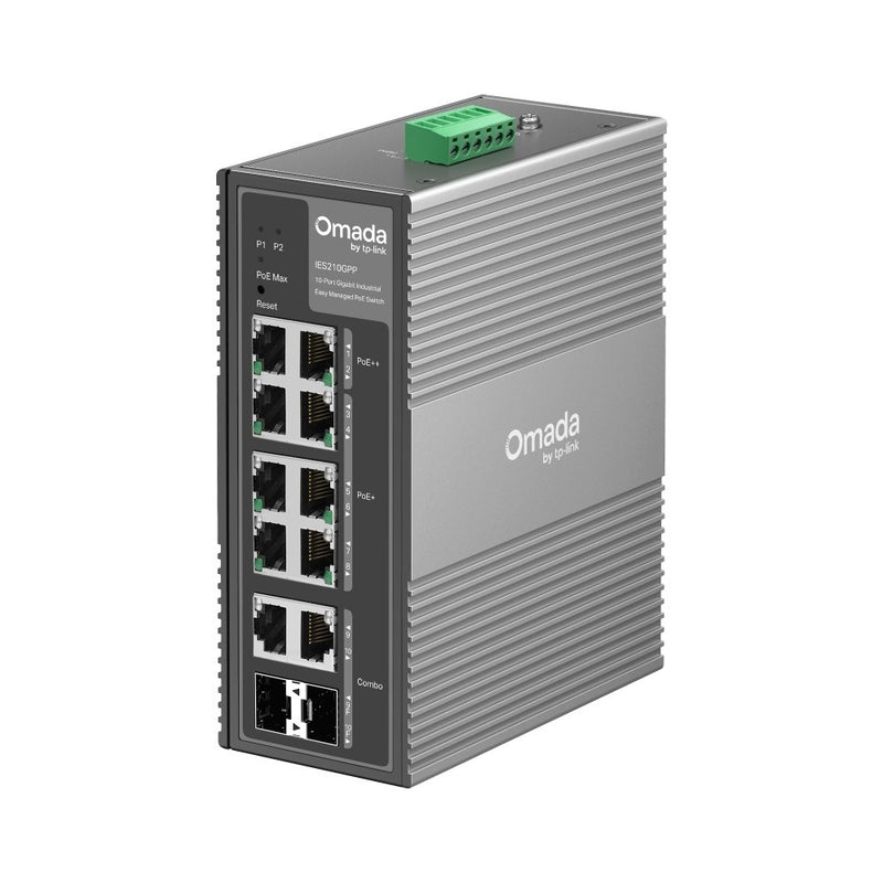 IES210GPP-Omada 10-Port Gigabit Industrial Easy Managed Switch with 6-Port PoE+ and 2-Port PoE++