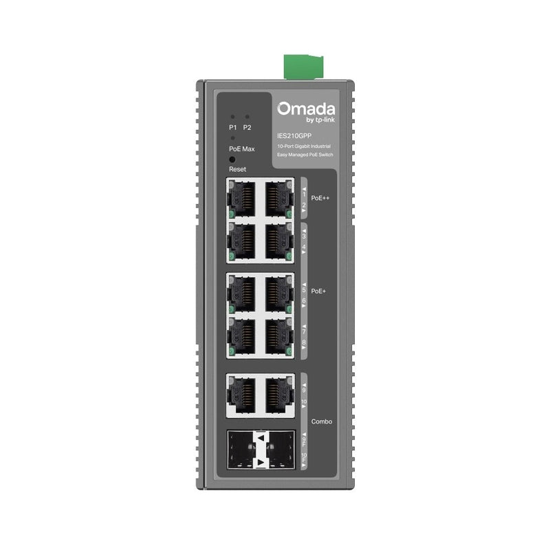 IES210GPP-Omada 10-Port Gigabit Industrial Easy Managed Switch with 6-Port PoE+ and 2-Port PoE++