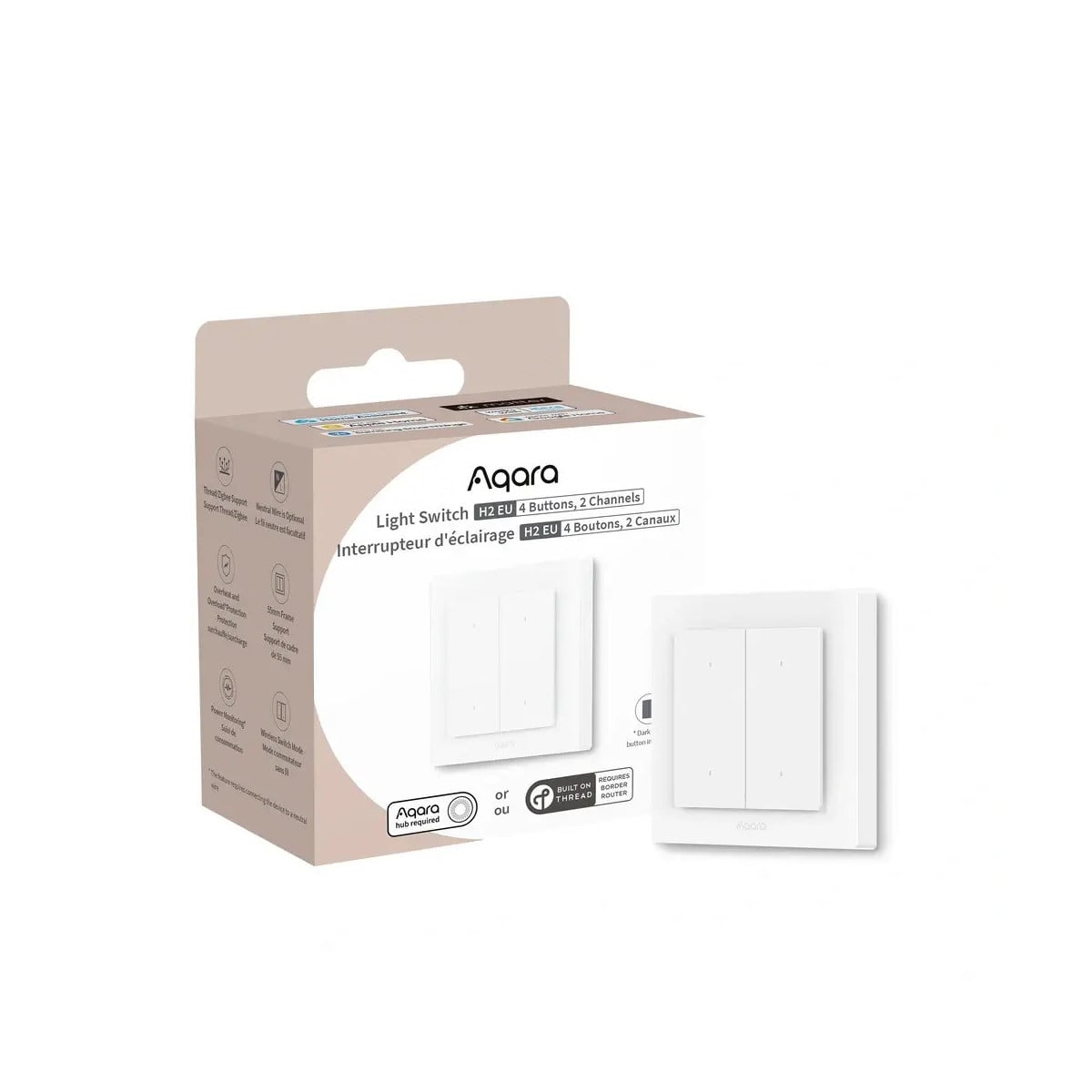 Intrerupator AQARA Light Switch H2 EU (4 Butoane, 2 Canale) (WS-K08D) - Zigbee și Thread cu 2 relee