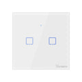 Intrerupator inteligent cu touch Sonoff T2 EU TX, Wireless + RF 433, 2 canale, compatibil iOS/Android, Amazon Alexa/Google Assistant, sticla, Alb