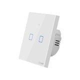 Intrerupator inteligent cu touch Sonoff T2 EU TX, Wireless + RF 433, 2 canale, compatibil iOS/Android, Amazon Alexa/Google Assistant, sticla, Alb