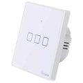 Intrerupator inteligent cu touch Sonoff T2 EU TX, Wireless + RF 433, 3 canale, compatibil iOS/Android, Amazon Alexa/Google Assistant, sticla, Alb