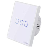 Intrerupator inteligent cu touch Sonoff T2 EU TX, Wireless + RF 433, 3 canale, compatibil iOS/Android, Amazon Alexa/Google Assistant, sticla, Alb