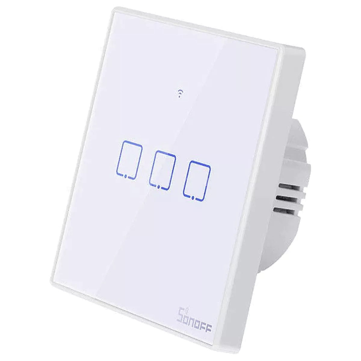 Intrerupator inteligent cu touch Sonoff T2 EU TX, Wireless + RF 433, 3 canale, compatibil iOS/Android, Amazon Alexa/Google Assistant, sticla, Alb
