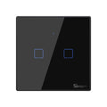 Intrerupator inteligent cu touch Sonoff T3 EU TX, Wireless + RF 433, 2 canale, compatibil iOS/Android, Amazon Alexa/Google Assistant, sticla, Negru