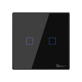 Intrerupator inteligent cu touch Sonoff T3 EU TX, Wireless + RF 433, 2 canale, compatibil iOS/Android, Amazon Alexa/Google Assistant, sticla, Negru
