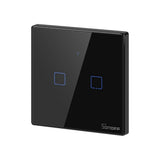 Intrerupator inteligent cu touch Sonoff T3 EU TX, Wireless + RF 433, 2 canale, compatibil iOS/Android, Amazon Alexa/Google Assistant, sticla, Negru