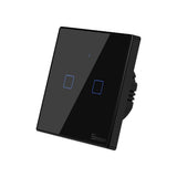 Intrerupator inteligent cu touch Sonoff T3 EU TX, Wireless + RF 433, 2 canale, compatibil iOS/Android, Amazon Alexa/Google Assistant, sticla, Negru