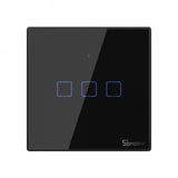 Intrerupator inteligent cu touch Sonoff T3 EU TX, Wireless + RF 433, 3 canale, compatibil iOS/Android, Amazon Alexa/Google Assistant, sticla, Negru