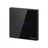 Intrerupator inteligent cu touch Sonoff T3 EU TX, Wireless + RF 433, 3 canale, compatibil iOS/Android, Amazon Alexa/Google Assistant, sticla, Negru