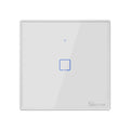 Intrerupator inteligent simplu cu touch Sonoff T2EU1C TX, Wi-Fi, compatibil Amazon Alexa si Google Assistant, sticla, Alb