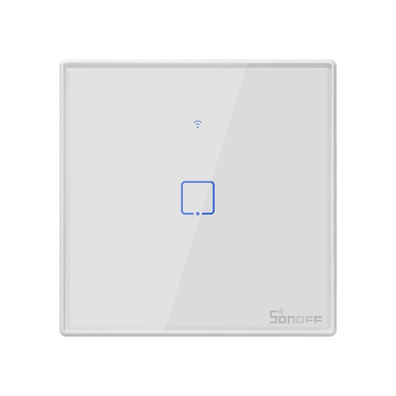 Intrerupator inteligent simplu cu touch Sonoff T2EU1C TX, Wi-Fi, compatibil Amazon Alexa si Google Assistant, sticla, Alb