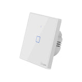 Intrerupator inteligent simplu cu touch Sonoff T2EU1C TX, Wi-Fi, compatibil Amazon Alexa si Google Assistant, sticla, Alb