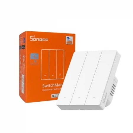 Întrerupător inteligent Sonoff ZBM5-3C-80W, 3 canale, 10A, Zigbee , Alb