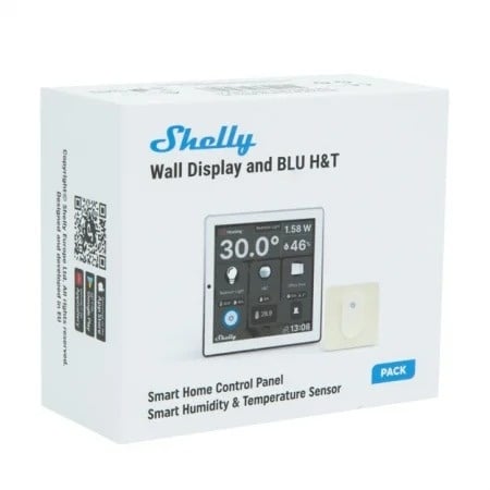 Intrerupator Smart cu touchscreen Shelly Wall Display, Alb, Wi-FI, Bluethooth + BLU H&T