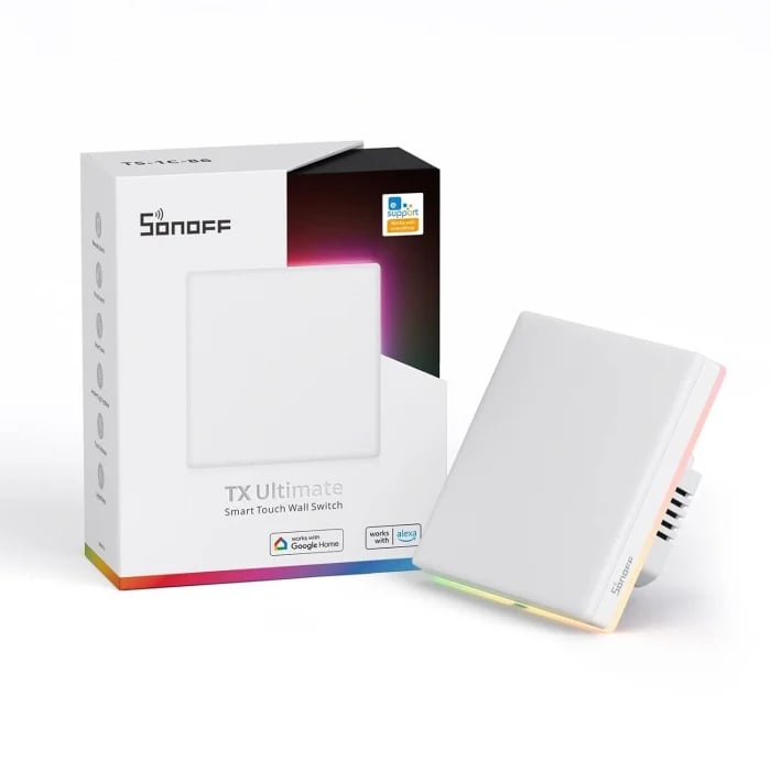 Intrerupator Smart Sonoff T5-2C-86 WiFi cu Full Touch (2 canale), Lumina LED 5A/1200W
