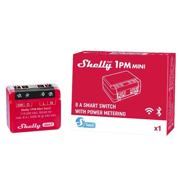 Pachet de 2 relee inteligente Shelly 1PM Mini GEN3, 1 canal, 8A