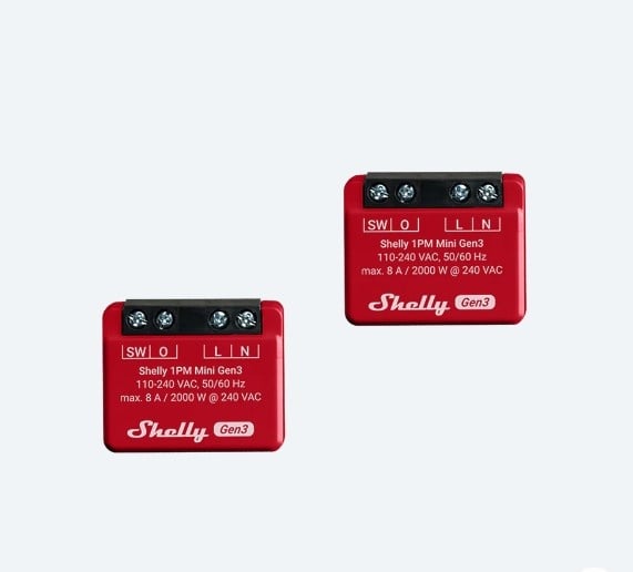 Pachet de 2 relee inteligente Shelly 1PM Mini GEN3, 1 canal, 8A