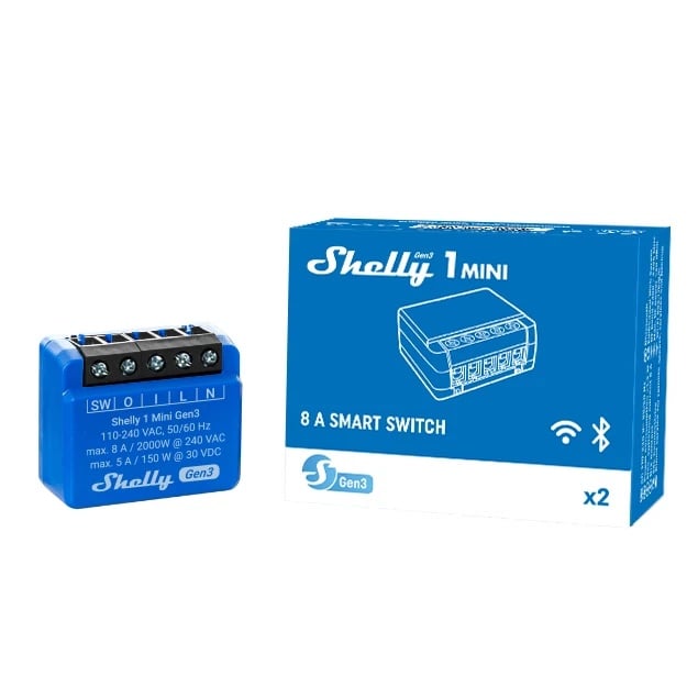 Pachet de 2 relee Shelly Mini 1 GEN3, 1 canal, 8A