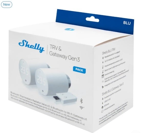 Pachet de 2 valve termostatice pentru calorifer Shelly BLU TRV, cu hub Bluetooth inclus in pachet