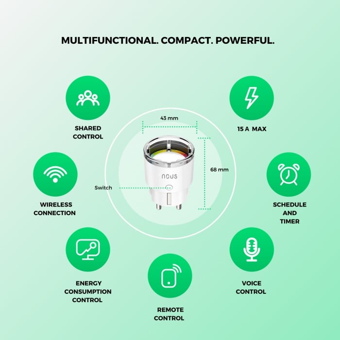 Priza inteligenta WiFi NOUS A1Z, 16A - ZigBee 3.0, monitorizare energie
