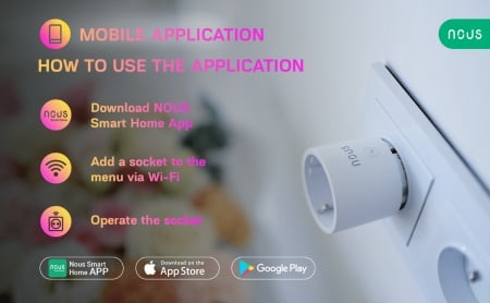 Priza inteligenta WiFi NOUS A8, 10A, control vocal, compatibil Google Assistant, Amazon Alexa