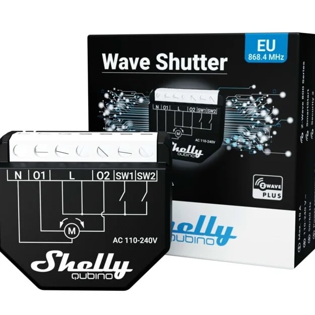 Releu inteligent Shelly Qubino Wave 2PM cu contor de putere, Z-Wave