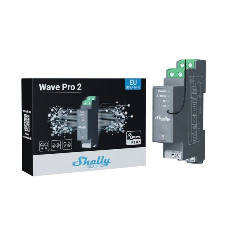 Releu inteligent Shelly Qubino Wave Pro 2, 16A, 2 canale, Z-Wave