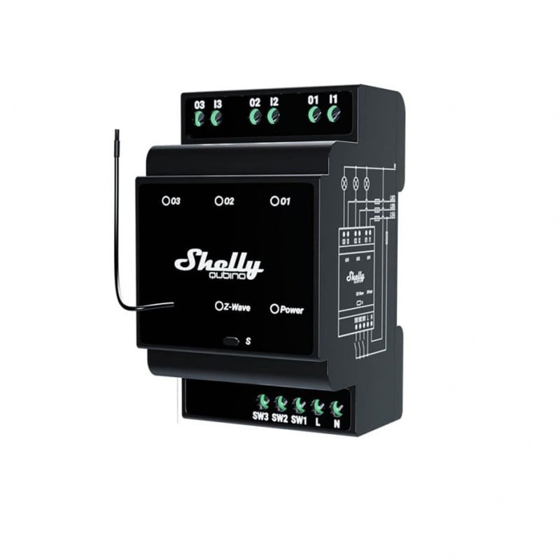 Releu inteligent Shelly Qubino Wave Pro 3, 16A, 3 canale, contacte uscate, Z-Wave