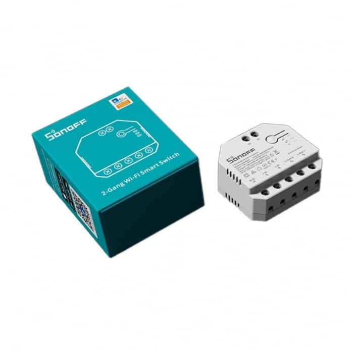 Releu inteligent Sonoff Dual R3, Wireless, 2 canale, Alb