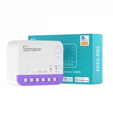 Releu smart WiFi pentru rulouri automatizate Sonoff MINI-RBS, 240W, 2.4 GHz, control aplicatie, compatibil Matter