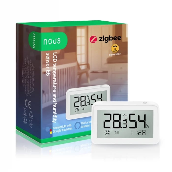 Senzor Smart de Temperatura si Umiditate Nous cu afisaj E6, LCD, ZigBee