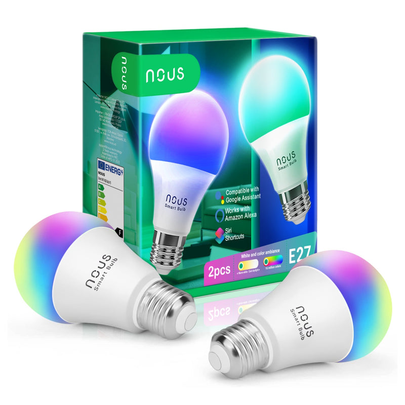 Set de 2 becuri inteligente Nous P3, E27, RGB, 810 lm, 9W