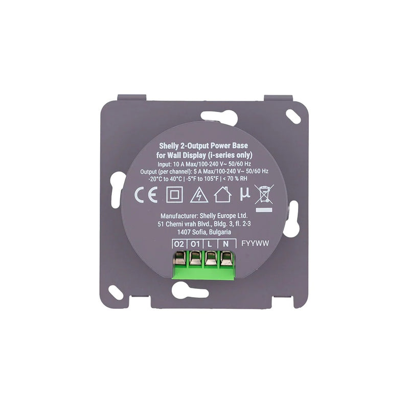 Shelly 2-Output PowerBase for Wall Display – Bază de Schimb cu 2 Ieșiri Independente (Releu Dublu), Montaj în Doză, Accesoriu Hardware pentru Shelly Wall Display