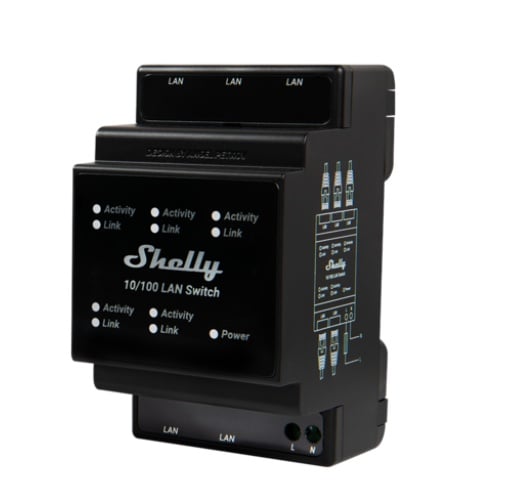 Shelly LAN Switch, cu 5 porturi, 10/100mbps, compatibil SINA DIN