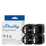 Shelly Plug M Gen3 Black (pachet 4 prize)– Priză Inteligentă Wi-Fi și Bluetooth, Monitorizare Energie, Procesor Shelly chip, Control Local și Automatizări, 16A