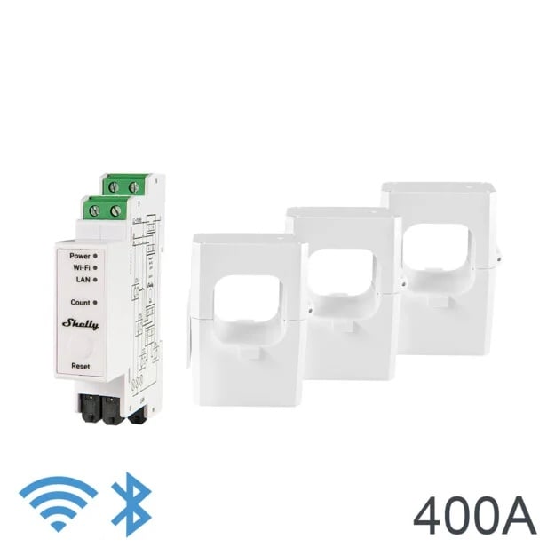 Shelly Pro 3EM (3xClamp 400A), releu wifi 3 canale si control contactor