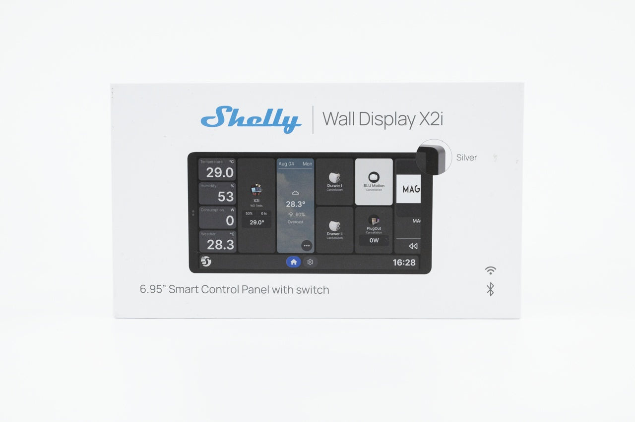 Shelly Wall Display X2i Silver – Panou Tactil Inteligent 6.95", Wi-Fi 6 & Bluetooth 5.0, Hub de Control și Releu 5A