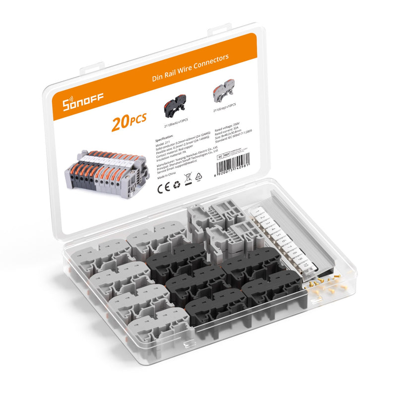 Sonoff Din Rail Wire Connectors D211 – Bloc Terminal cu Pârghie pentru Șină DIN, Conectare Rapidă