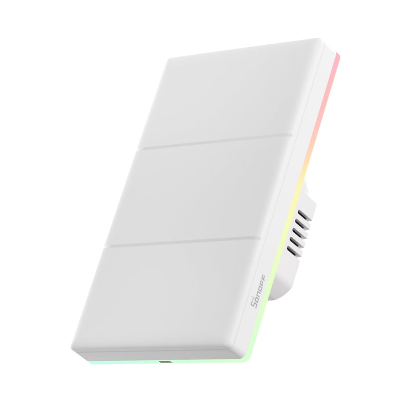 Sonoff Smart Touch Wall Switch T5-3C-120 – Întrerupător Inteligent cu 3 Canale, Panou Tactil, Iluminare RGB și Efecte Sonore