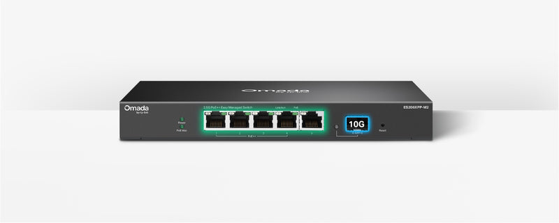 TP-Link Omada ES206XPP-M2 – Switch Smart Managed cu 4 Porturi 2.5G PoE++, 1 Port 2.5G non-PoE și 1 Port 10G SFP+, Buget PoE 120W, Gestiune Omada SDN