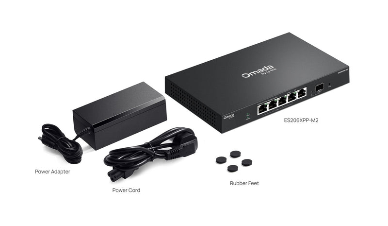 TP-Link Omada ES206XPP-M2 – Switch Smart Managed cu 4 Porturi 2.5G PoE++, 1 Port 2.5G non-PoE și 1 Port 10G SFP+, Buget PoE 120W, Gestiune Omada SDN