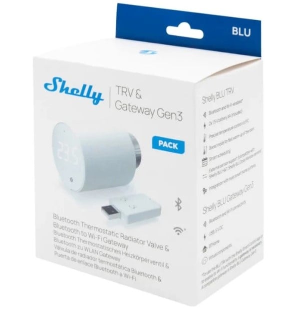 Valva termostatica pentru calorifer Shelly BLU TRV, cu hub Bluetooth inclus in pachet